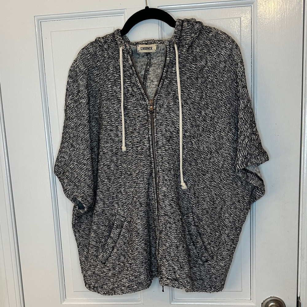 L'AGENCE Black and White Zip-Up Hooded‎ Sweater EUC